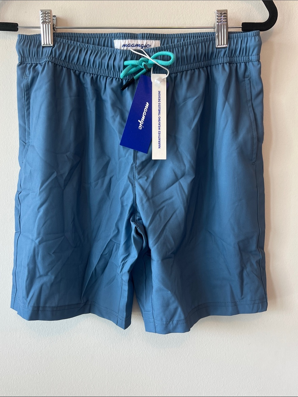 Maamgic Boys' Blue Swim Trunks with Aqua Drawstring